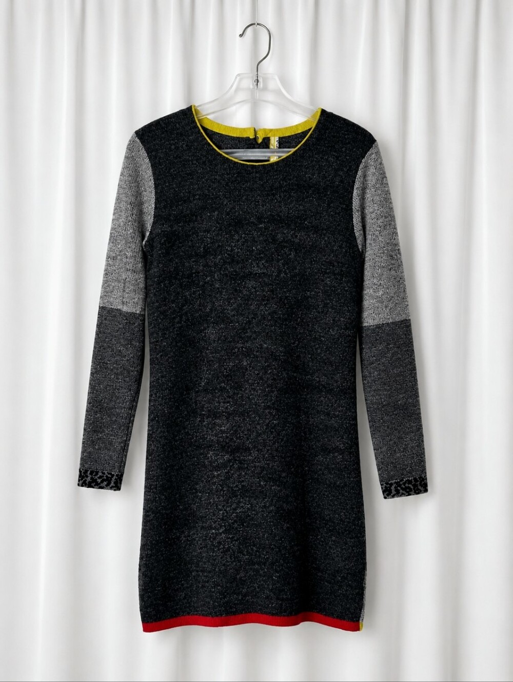 Eva & Claudi Wool Blend Colorblock Knit Sweater Dress Back Button Animal Print